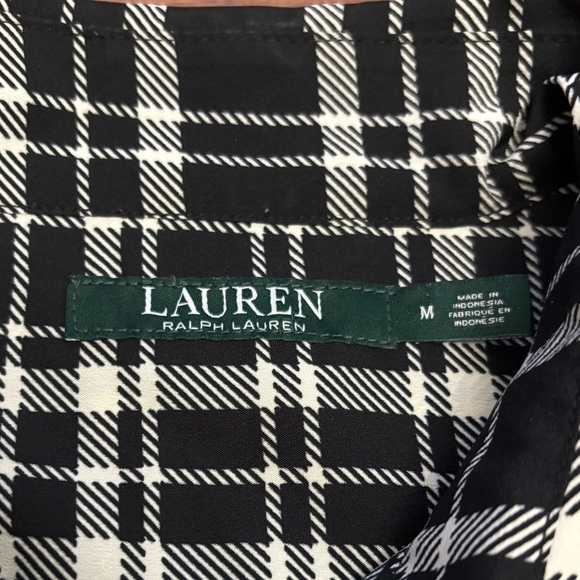 Lauren Ralph Lauren Sheer Button Up Tunic Black Plaid Oversized Top Size Medium - Picture 4 of 10